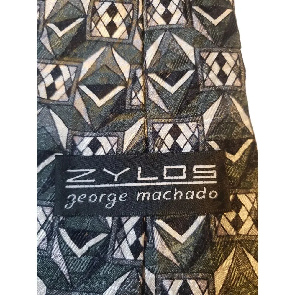 Zylos George Machado. Mens Tie Necktie Designer Black Green White Geometric Work